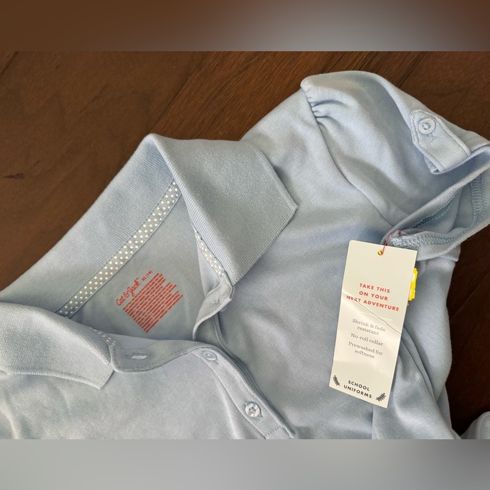 Cat & Jack Girls light blue uniform style polo top size XL (14) NWT - Picture 2 of 2